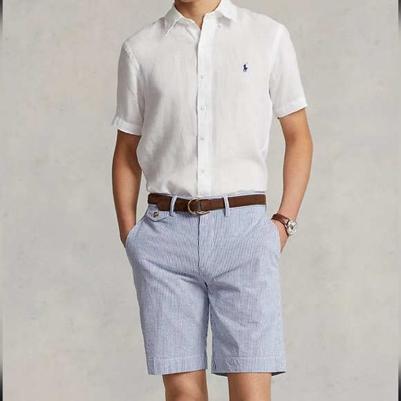 2025 Polo Ralph Men's White Classic Fit Linen Shirt Size Medium Nwt - Picture 9 of 12